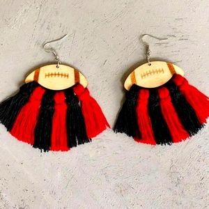Wooden Football Fringed Earrings